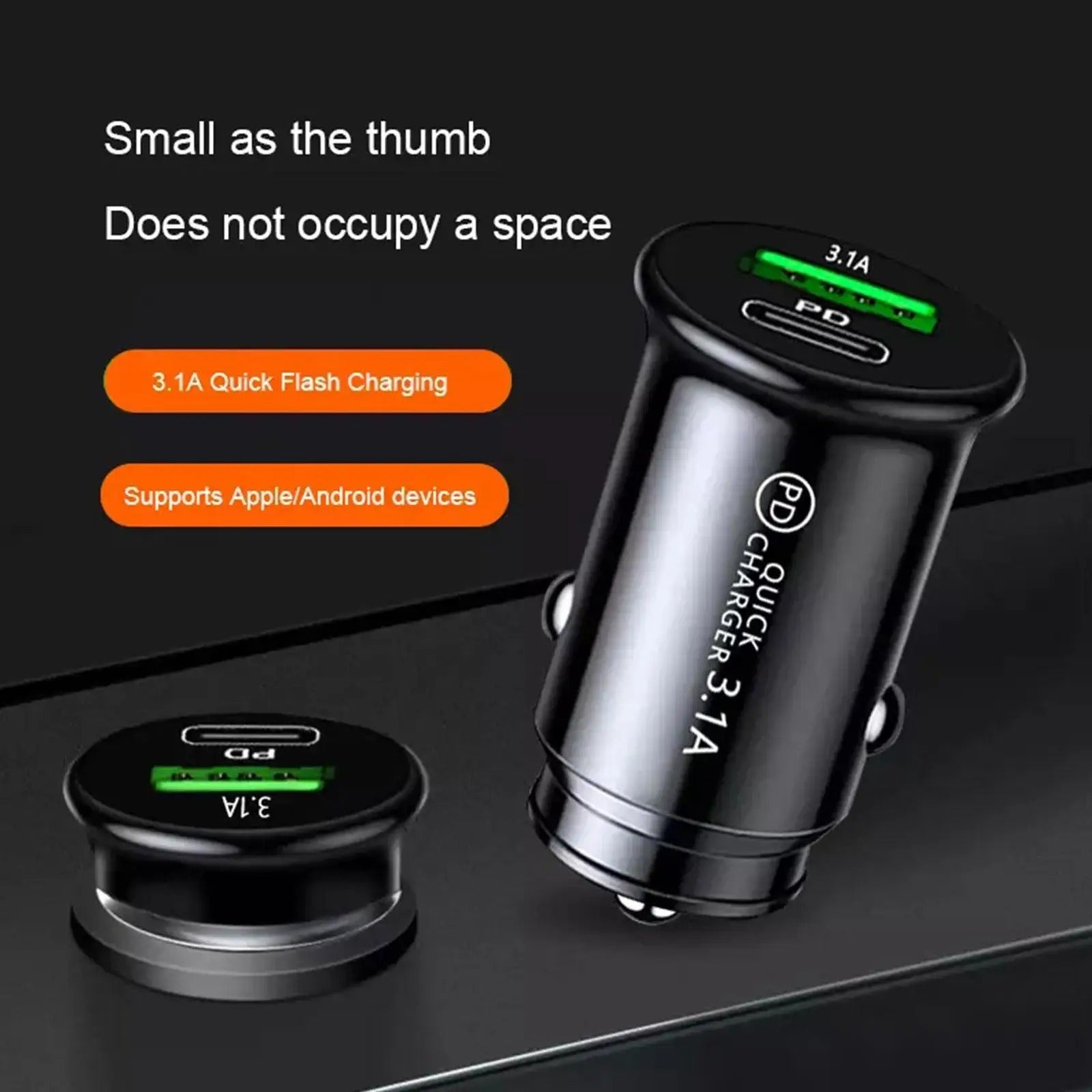 Billaddare med USB-A och USB-C Fast Charger
