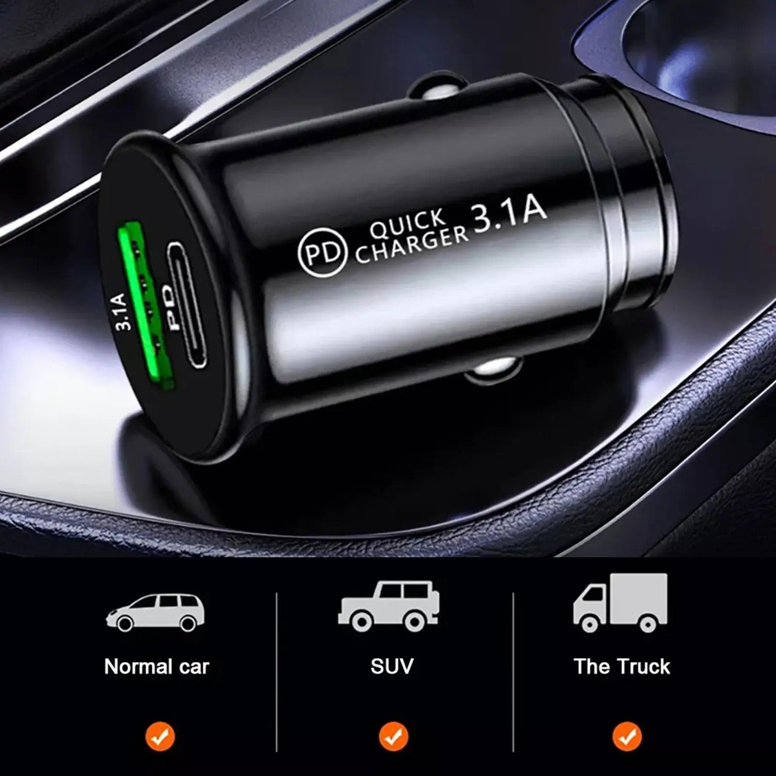 Billaddare med USB-A och USB-C Fast Charger